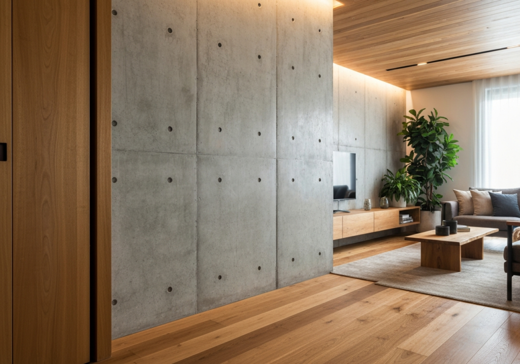 Beton architektoniczny w salonie – z czym go łączyć, by nie było surowo?