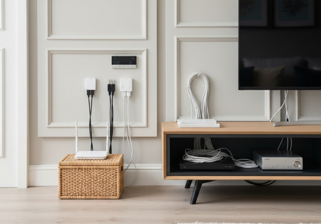 Jak ukryć kable i sprzęt elektroniczny w nowoczesnym salonie?
